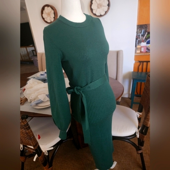 NwT Green Knit Stretchy Sweater Dress with Belt - Picture 1 of 10